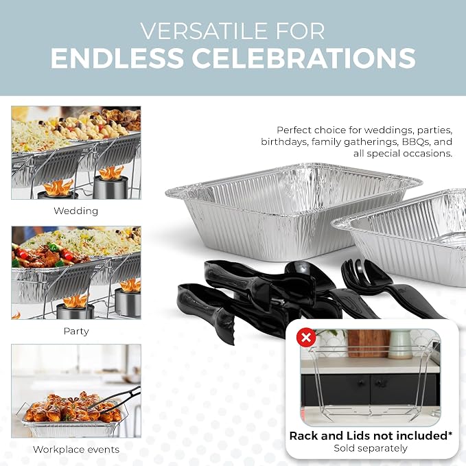 Alpha Living 6 Pack Refill Kit - Disposable Chafing Dish Buffet Set, Welded Body Food Warmers for Parties, Fuel Cans, Half Size Pans, Warming Trays