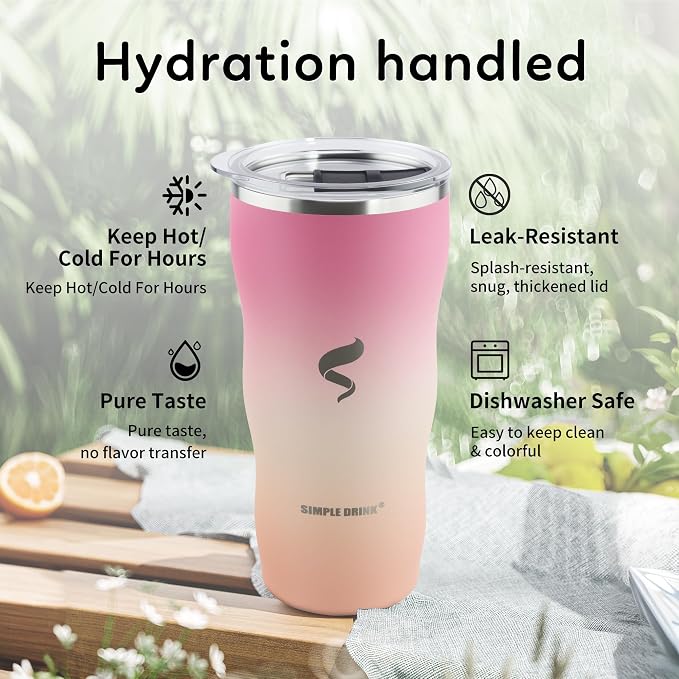 20 oz Insulated Tumbler, Straw and Flat Lids,Pink Mesa Sunset | 18/8 stainless steel, double-wall vacuum insulation, BPA-free materials, reusable straw, for everyday hot and cold drinks.