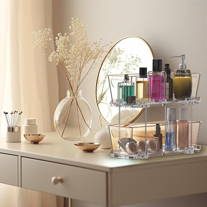 Simple Houseware 2 Tier Narrow Drawer Cabinet Pull-Out Organizer, Clear