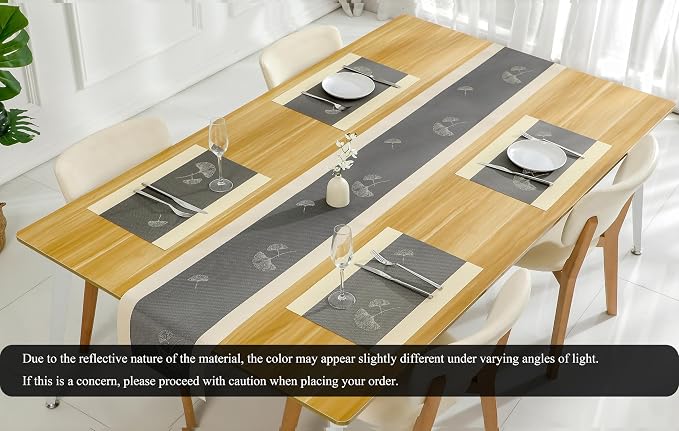PIGCHCY Elegant Placemats with Matching Table Runner,Washable Durable Plastic Placemats for Dining Table Sets(6pcs Placemats+1pcs Table Runner, Gray)