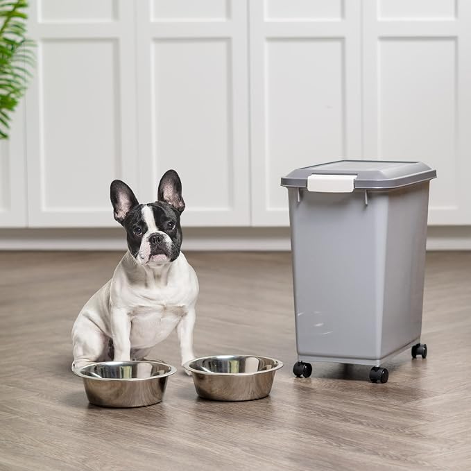 IRIS USA Dog Food Storage Container, Up to 30 lbs, Gray/Dark Gray | Made in the USA, Comes w/ Wheels & 2-Cup Scoop, Airtight Seal, BPA-Free, Kibbles, Bird Seed, Cat food, Cat Litter, Pellets