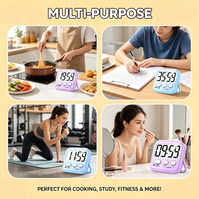 2 Pack Digital Timer for Kids Classroom Kitchen Timers for Cooking | w/ Battery, Easy to View, Alarm, Mute Mode, Count Down/Up, Magnetic, Kickstand, Hanging, Classroom Timer for Teacher Supplies