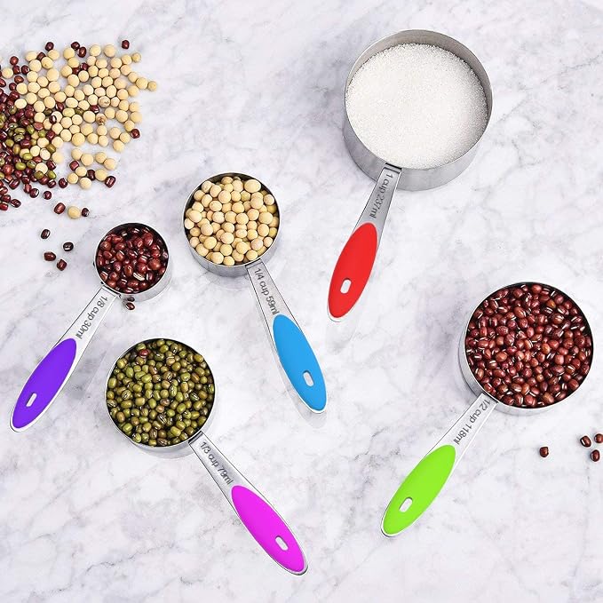 Wildone Measuring Cups and Magnetic Measuring Spoons Set, 16Pcs | 8 Stainless Measuring Cups, 7 Double-sided Magnetic Measuring Spoons & leveler for Spice Jar and Liquid Measuring, Multicolor