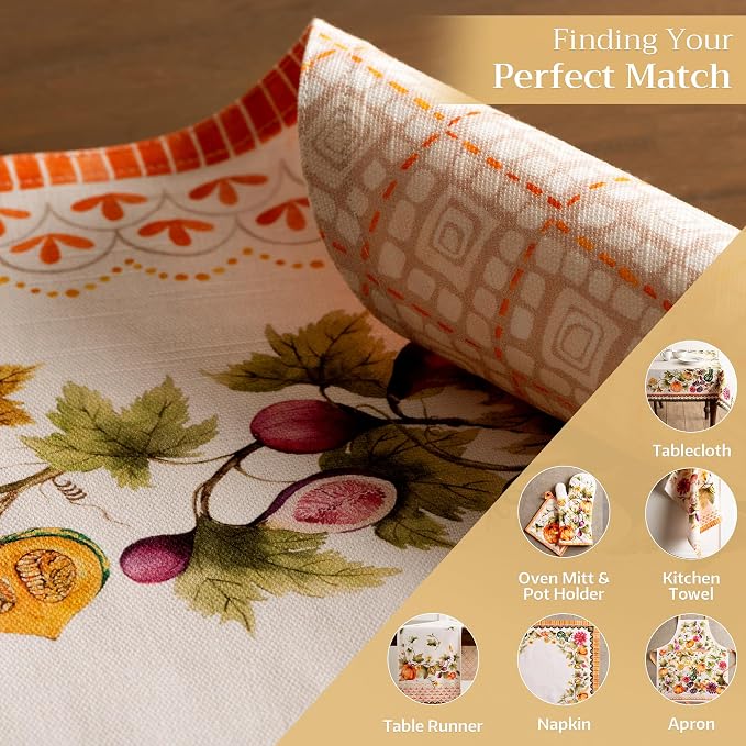 Maison d' Hermine Placemats Set of 4 Reusable 100% Cotton (13"x19") | Cloth Place Mats Washable Table Mats for Kitchen Dining Hotel Home Thanksgiving Christmas - Pumpkin Garden - Cloudy Cream