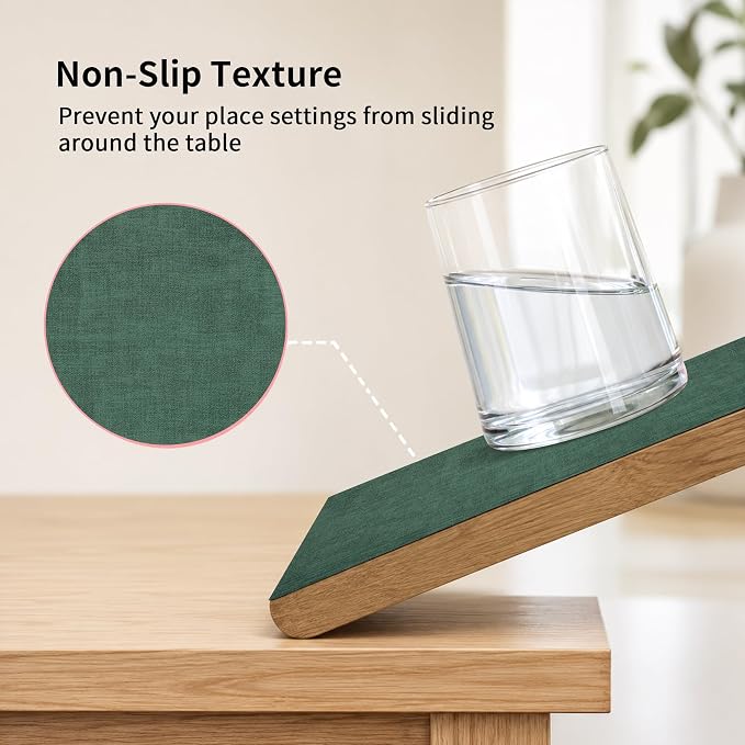 Maxpearl Faux Leather Placemats Set of 4, Easy to Clean, Dark Green | Waterproof - Heat Resistant - Non Slip - Wipe Clean Dining Table Place Mats, Suitable for Indoor & Outdoor Use, 17''×12''