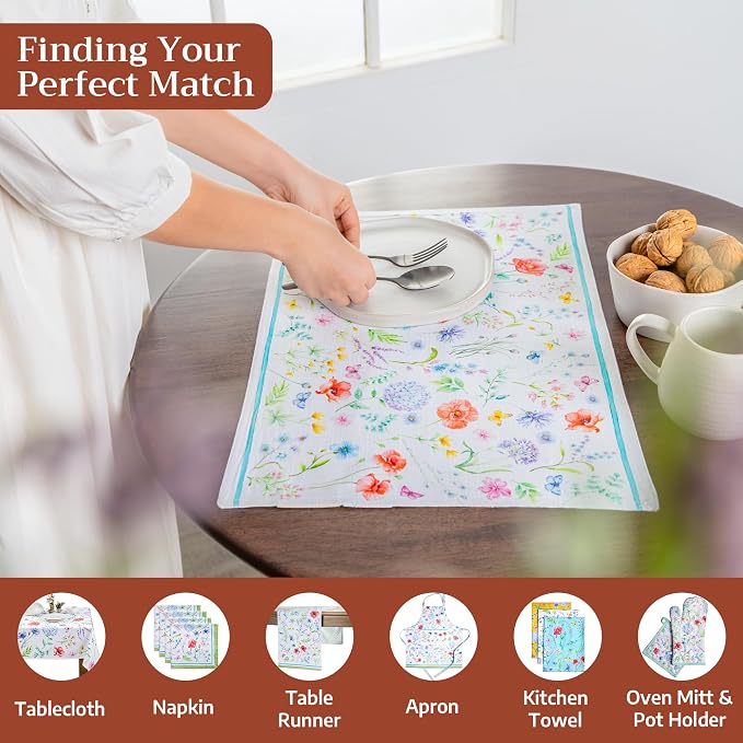 Maison d' Hermine Placemats Set of 4 Reusable 100% Cotton (13"x19") | Cloth Place Mats Washable Table Mats for Kitchen Dining Party Wedding Hotel Home Restaurant Spring Summer - Just Floral