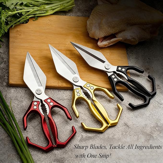 2-Piece Kitchen Scissors Set - Heavy Duty Poultry & Cooking Shears, High-Carbon Steel Meat Scissors for Chicken Bones/Seafood/Herbs, Ergonomic Handle Black & Silver