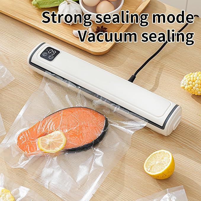 Vacuum Sealer with Compact Build, One-Touch Automatic Sealing Cycle (10-20 Seconds), Dry/Moist/Wet/Cold Food Modes, Includes 10 Vacuum Sealer Bags and Built-in Cutter for Easy Length Adjustment