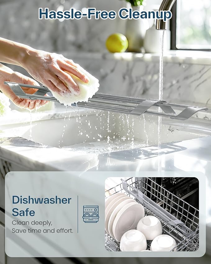 Ohuhu Triangle Roll Up Dish Drying Rack, Silicone Wrapped Steel Anti-Slip Sink Corner Rack Caddy Multipurpose Strainer for Kitchen Sink Trivet Space-Saving