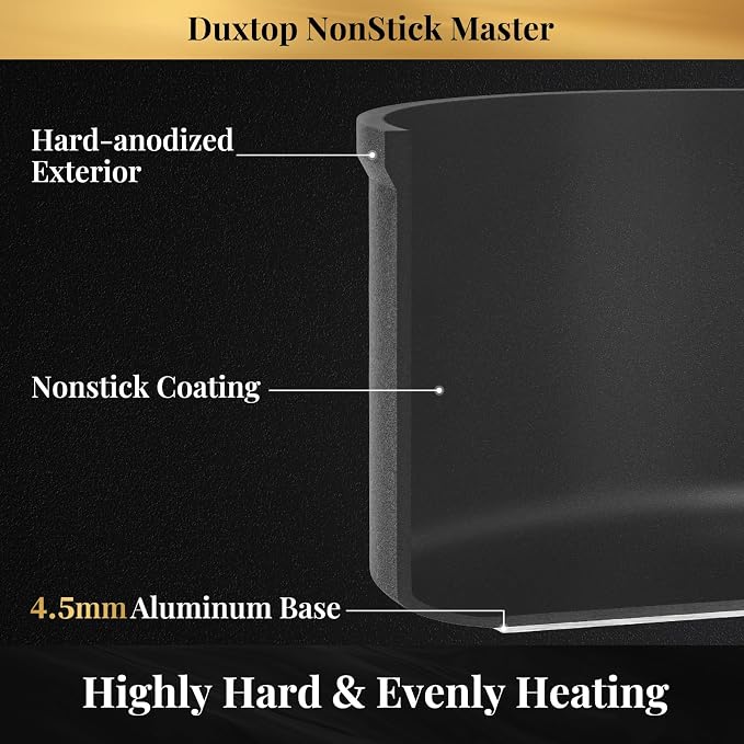 Duxtop Nonstick Saucepans Hard Anodized 3 Quart Sauce Pan with Lid | Aluminum Cooking Pot, PFAS-Free, Oven Safe to 500°F