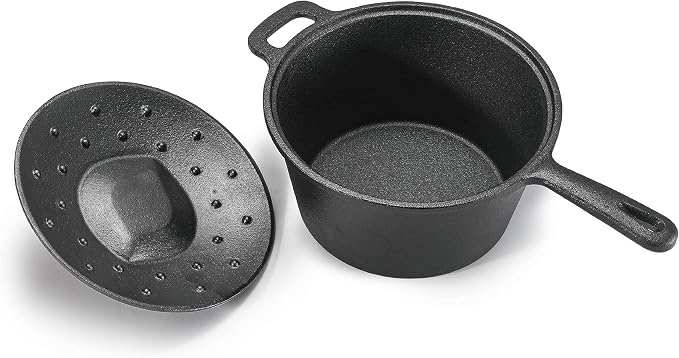 Commercial Chef 2-Qt. Saucepan with Lid, Pre-Seasoned Cast Iron, CHCI20 | Integrated Handles, Works on All Cooktops Including Induction, Outdoor Skillet for Campfires or Grills