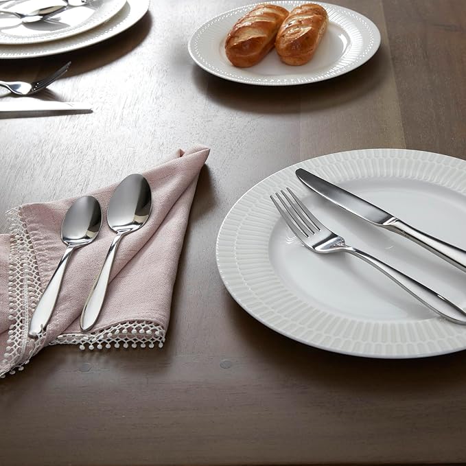Oneida Mooncrest 45-Piece 18/0 Silverware Set for 8, Flatware | mirror finish, dishwasher safe | includes serving spoons and utensil set | cutlery set, wedding silverware