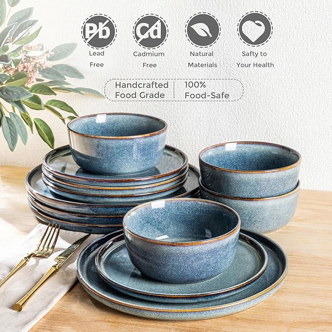 AmorArc Stoneware Dinnerware Sets for 6, 18Pcs Plates and Bowls Sets Dishes | Ceramic Round Reactive Glaze Dishes Set, Highly Scratch Resistant | Dishwasher & Microwave Safe Dishware