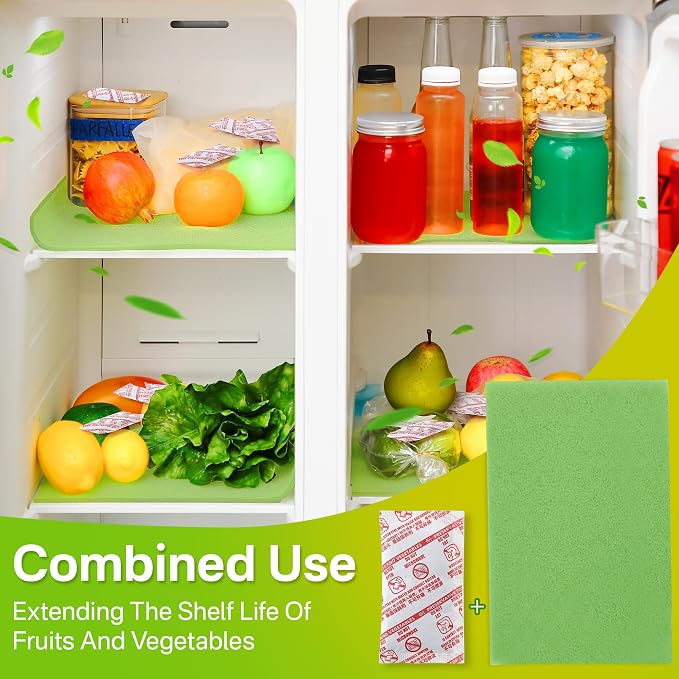16 Pack Produce Saver Refill Kit with 5 Refrigerator Bin Liners | Ethylene Gas Absorber Refills for Fruits Keeper & Crisper Inserts, Fridge Liners, Keep Produce Vegetable Fresh