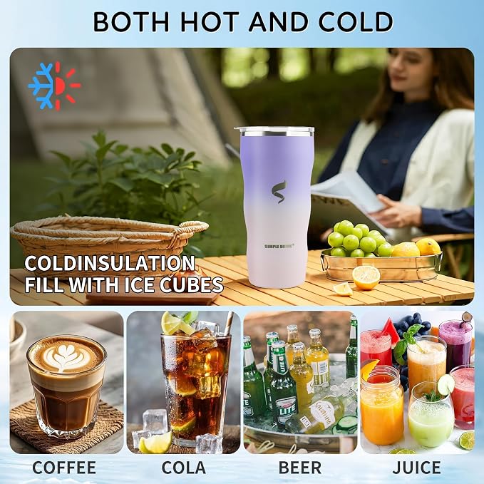 20 oz Insulated Tumbler, Straw and Flat Lids,White Pouple | 18/8 stainless steel, double-wall vacuum insulation, BPA-free materials, reusable straw, for everyday hot and cold drinks.