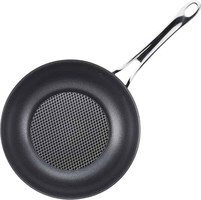 Anolon X Hybrid Nonstick Induction Stir Fry Wok Pan Cookware with Lid, Dishwasher Safe, Compatible with All Stovetops, 10 Inch - Charcoal Gray