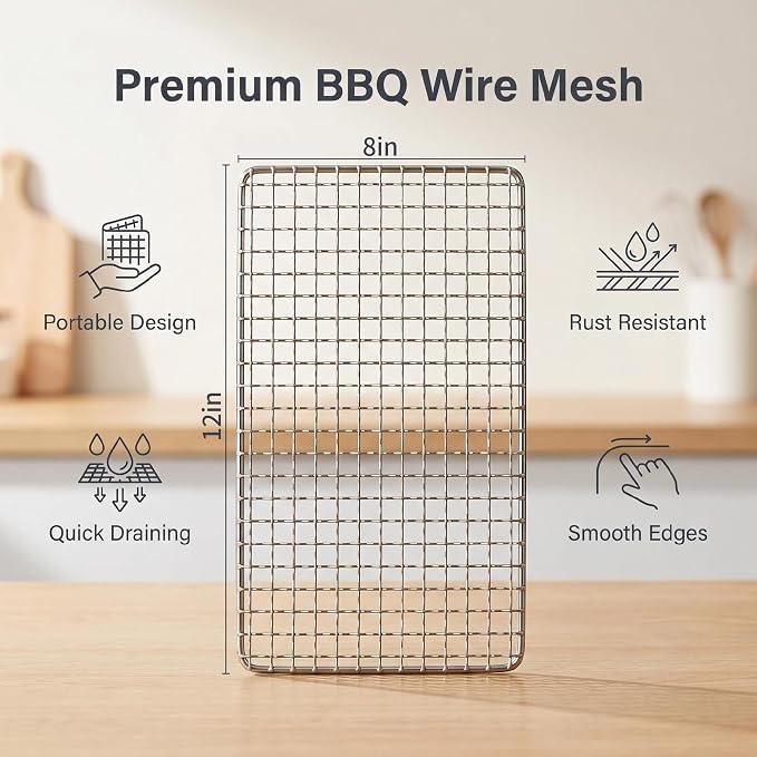 Disposable Grill Rack Grids,Stainless Steel BBQ Roasting Rack or Baking,Cooling Rack,Oven Dishwasher Safe,For Oven and outdoor Barbeque (12, 12 "x 8")