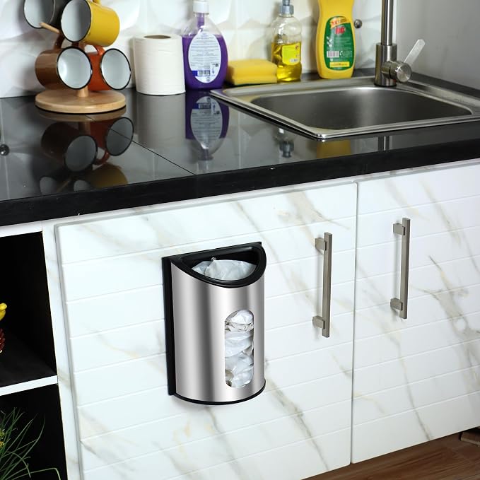 Utopia Kitchen Stainless Steel Grocery Bag Holder, Small, Silver | Space-Saving Plastic Bag Holder for Kitchen, Pantry or Cabinet, Reusable Plastic Bag Organizer