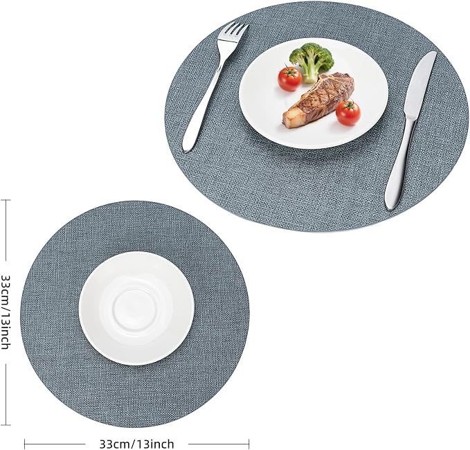 Faux Leather Placemats Set of 4, Wipeable Waterproof Stain Resistant Table Mats, Heat Resistant Thick Placemats with Hand-Painted Edges for Kitchen Dining, Imitative Linen Texture, Various Shapes