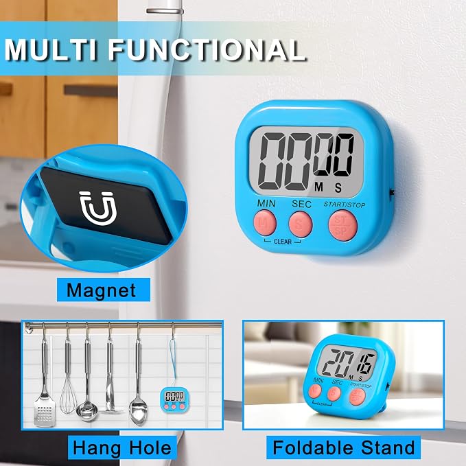 ZILLEEN Classroom Timer for Kids Teachers 2 Pack Digital Timers Blue Ye | Strong Magnetic, Large Screen, Big Button, Teacher Classroom Must Haves Kitchen Timers for Cooking Egg Exercise Study