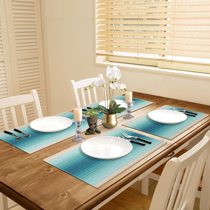 Emvency Farmhouse Placemats Set of 4, 12x18 Inch, Coastal Mexican | Striped Art Art Painting Table Mats for Outdoor Home Party Kitchen Dining Decoration
