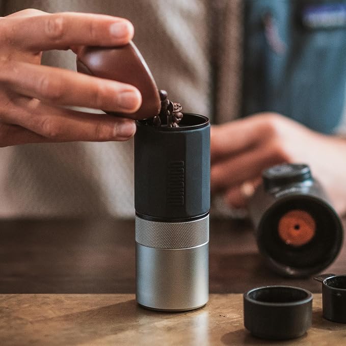 WACACO Exagrind, Manual Coffee Grinder, Stainless Steel Conical Burr, High Precision Adjustable Coffee Bean Grinder with Hand Crank, Handheld Portable Grinder for Espresso, Pour-over, Camping, Travel