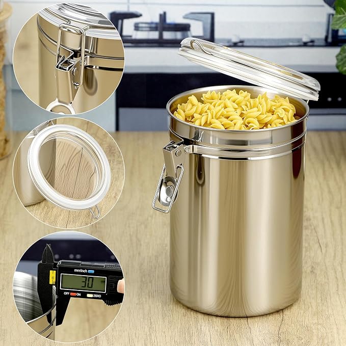 QWORK 62oz Stainless Steel Airtight Canister, Kitchen Storage Canister for Flour Coffee Beans, 5" x 7.5"