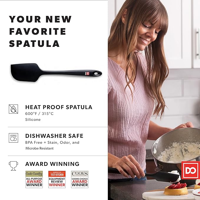 DI ORO Large Silicone Spatula - 600F Heat Resistant, Black | Rubber scraper for baking, mixing, and frosting; Won't scratch nonstick pots and pans; BPA-free and dishwasher safe