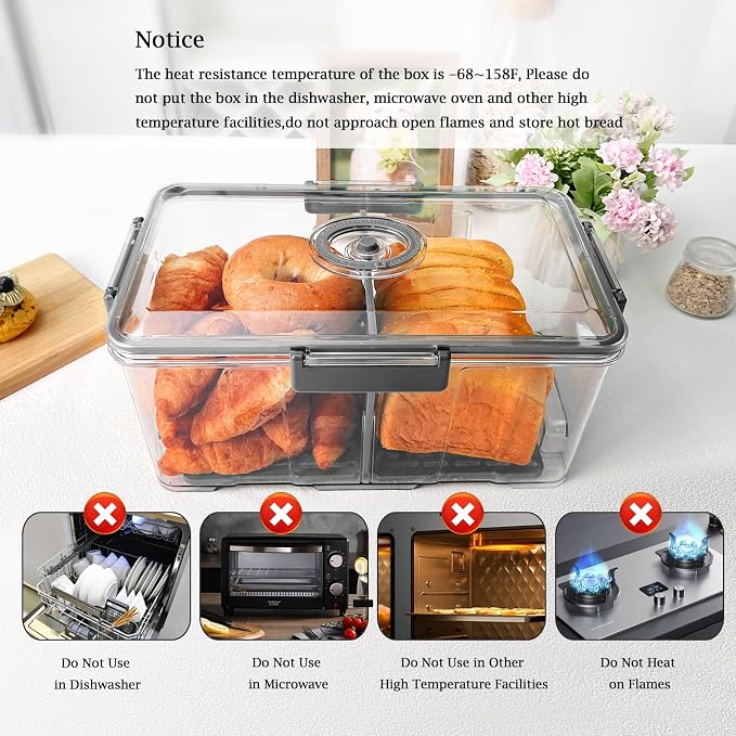 2 Pack Bread Storage Container,Bread Box, Grey, 7.5L+2.5L | Airtight Bread Box,Time Recording Lid, Extra Capacity,For Kitchen Countertop,Bread Storage Container,Homemade Breads Toast