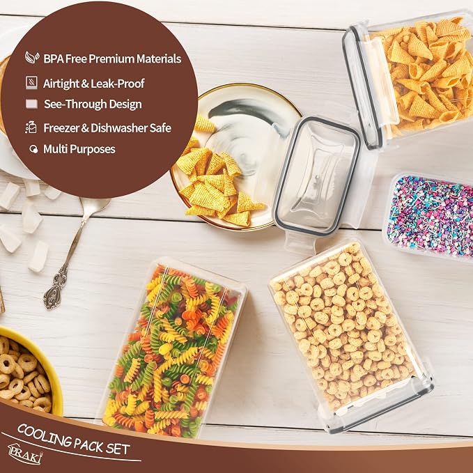 PRAKI Airtight Food Storage Containers Set with Lids - 24 PCS, BPA Free | Multiple Sizes Cereal Containers Storage Set, Pantry Organizers and Storage for Cereal Flour & Sugar - Labels & Marker (Grey)