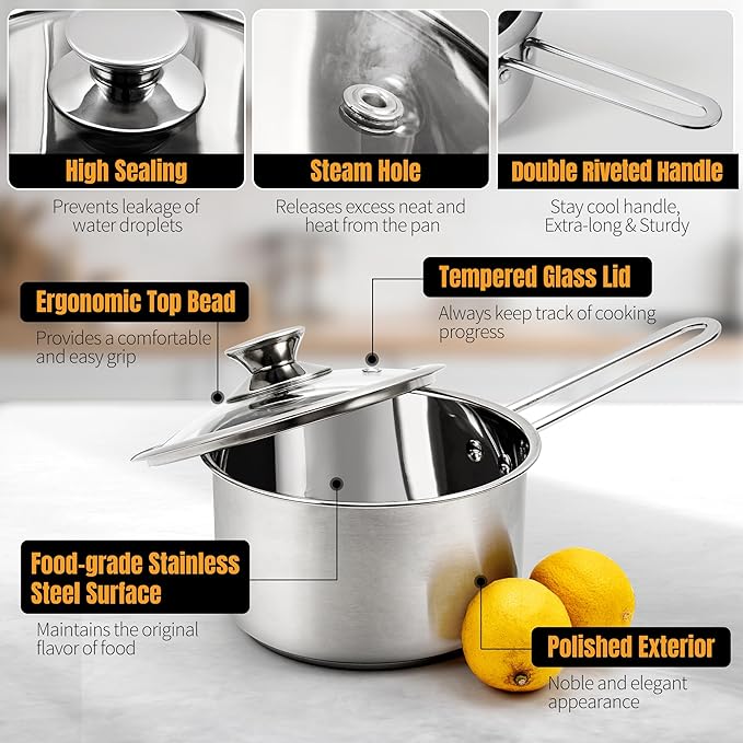 Stainless Steel pots and pans set, 6 PCS Nonstick Induction Cookware Set | Works with Induction/Electric and Gas Cooktops, Dishwasher Safe