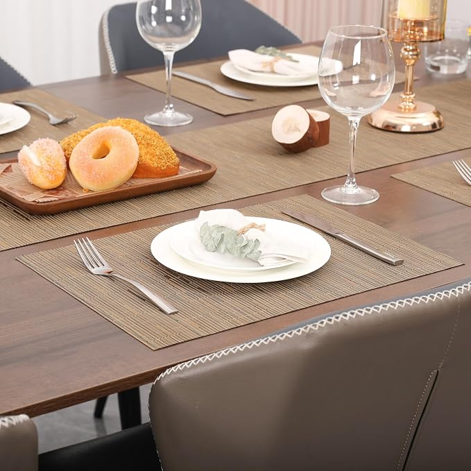 Myir JUN Placemats Set of 10 Kitchen and Dining Table Placemats | Vinyl Placemats Place Mats Indoor/Outdoor Set of 10 Washable Table Mats Non-Slip Place mats for Dining Table, Light Brown