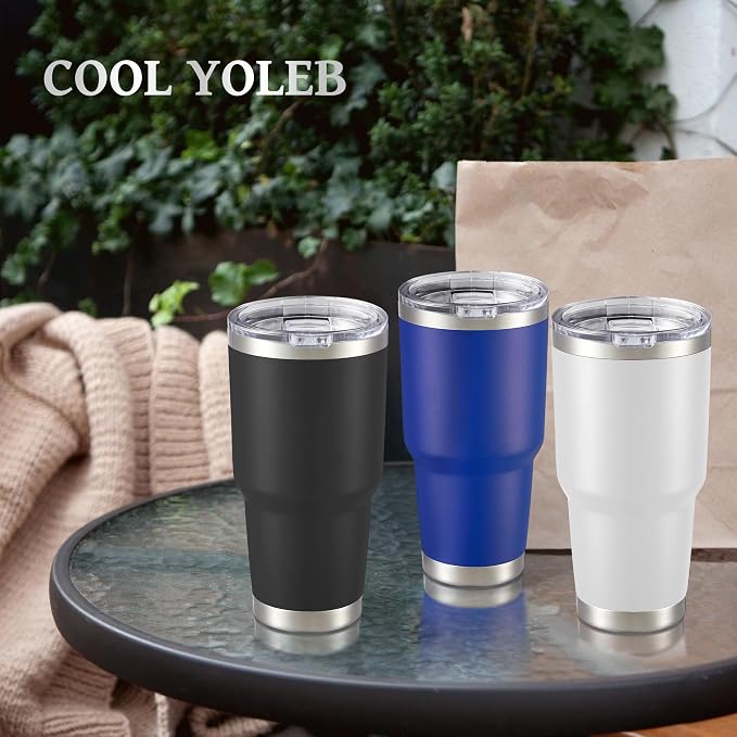 30 oz Tumbler with Lid Stainless Steel Tumblers Bulk, 4 Pack | Vacuum Insulated Cup, Leak Proof Lid, Powder Coated Travel Mug, Double Wall, Keep Cold Drinks for 12 Hours, Blue