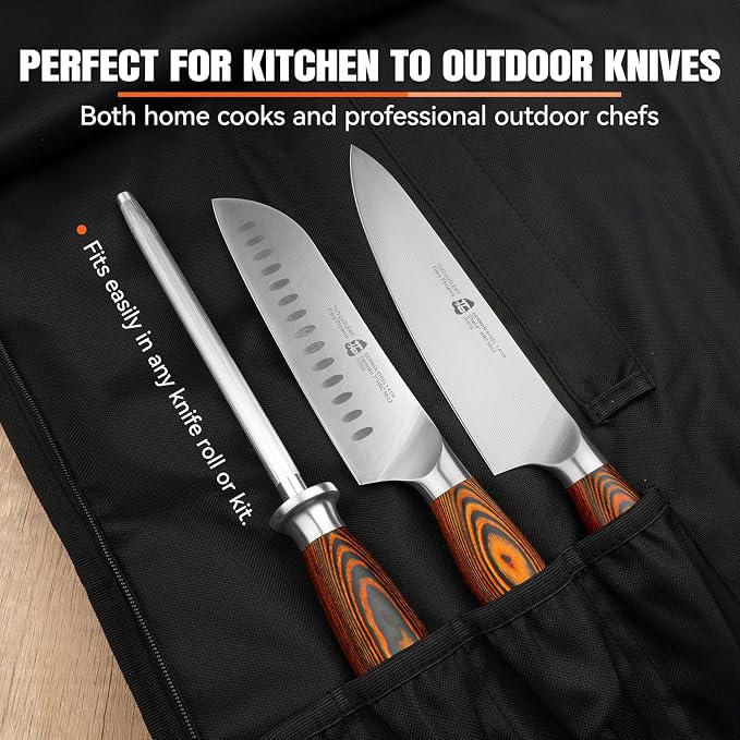 TUO Honing Rod, Sharpening Steel with Larger Diameter for Kitchen Knife Daily Honing Maintenance, High Carbon Steel 8" Knife Sharpener Rod, Ergonomic Handle