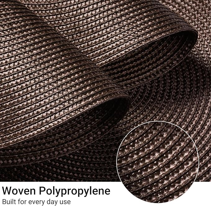 FunWheat Round Braided Placemats Set of 8 Place Mats for Dining Table Woven Washable Non-Slip Table Mats 15 Inch(Brown,8pcs)