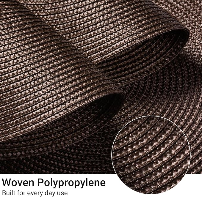 FunWheat Round Braided Placemats Set of 4 Table Mats for Dining Tables Woven Washable Non-Slip Place mats 15inch (Brown, 4pcs)