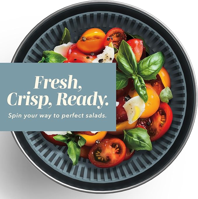 COOK WITH COLOR Stainless Steel Salad Spinner - 5 Qt. Lettuce Washer And Vegetable Spinner Dryer for Easy Salad Prep - Non Slip Base with Pull Handle - Auto Stop Brake System, Stain and Odor Resistant