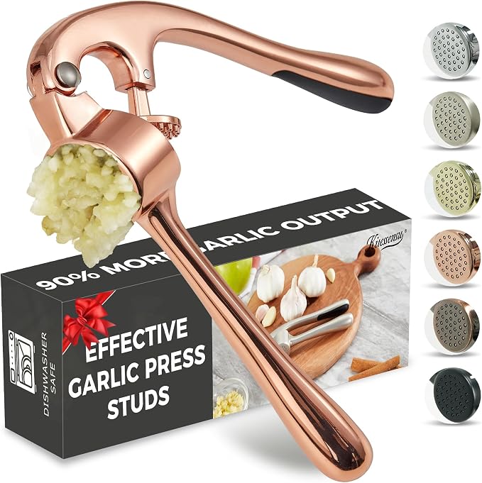 Premium Garlic Press, Professional Garlic Mincer, Easy to Squeeze and Clean, Rust Proof, Efficient Ginger Crusher - Rose Golden