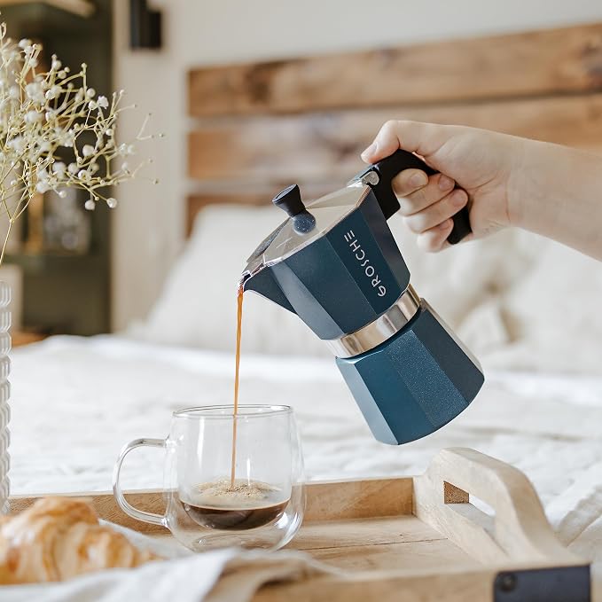 GROSCHE Milano Stovetop Espresso Maker Moka Pot 9 Espresso Cup, 15.2 oz, Blue. Stove top Coffee Maker Moka Italian Espresso greca Coffee Maker Brewer Percolator | Cuban Coffee Maker And Italian Moka Pot For Stovetop Espresso; For Gas, Electric, And Pro...