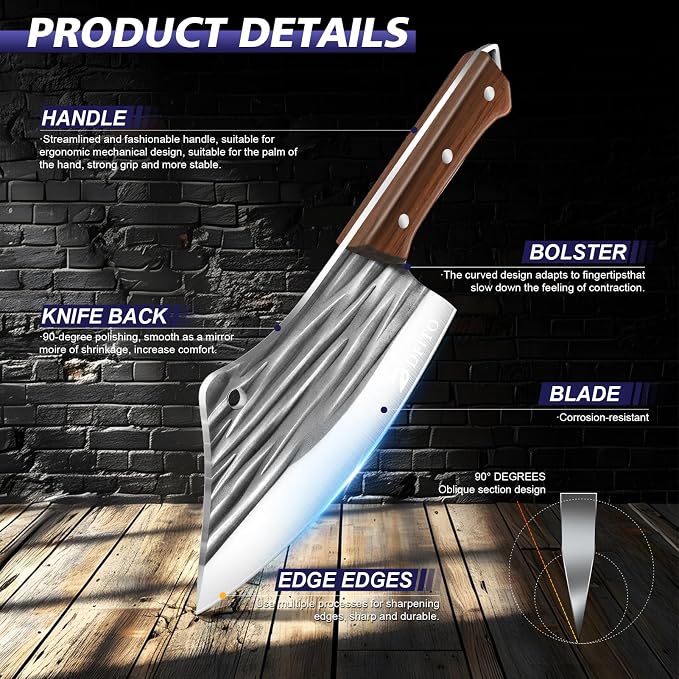 Butcher Knife Set, Sharp Kitchen Knife Set with Roll Bag Gift for Men | Hand Forged 14PCS Butcher Chef Knife Set with Bone Chopping Knives & Meat Cleaver Knife & Fillet Knives for Home, Camping BBQ