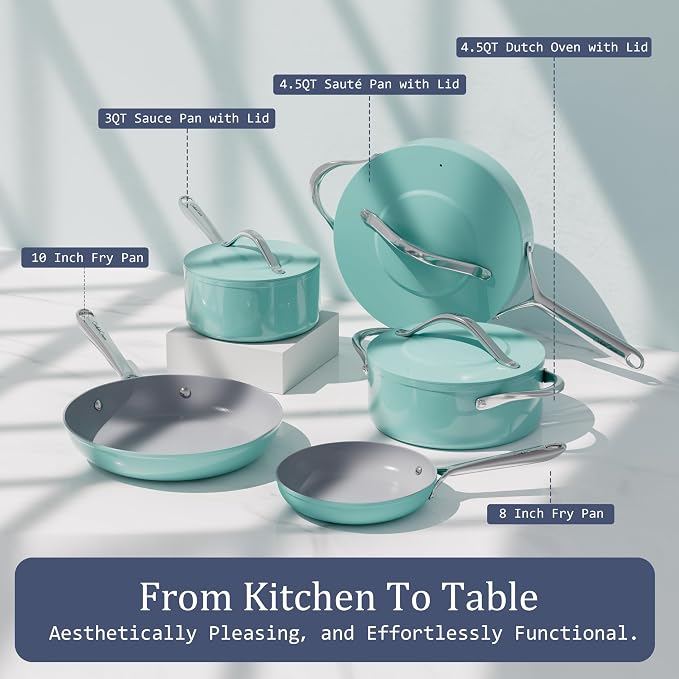 CookinCraze Premium Ceramic Sauté Pan with Lid, 4.5 QT Nonstick Deep Pan | for Healthy Cooking, PFAS & PTFE Free, Induction Compatible, Oven Safe up to 500°F, Stay-Cool Handle, Caribbean Blue