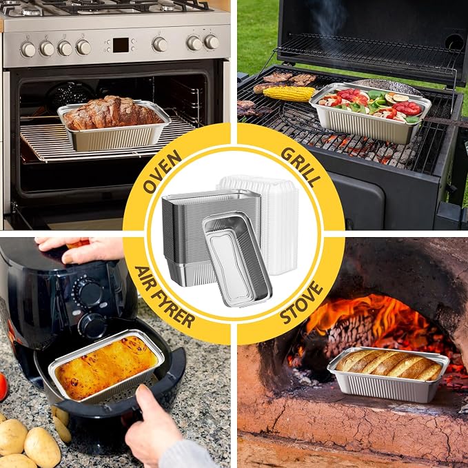 Gyreuni 50 Pack Disposable Loaf Pans with Bread Bags,8.3" X 4.1" X 2.2" | Heavy-duty foil pans fit up to 2.4 lb,Ideal for baking bread, banana bread, meatloaf, pound cake, and other homemade treats.
