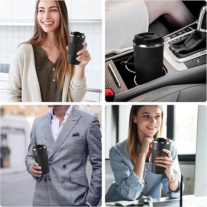 Coffee Mug 16oz - Insulated Travel Coffee Mug Spill Proof, Stainless Steel Vacuum Thermal Coffee Cup with Leakproof Lid Double Wall Coffee Tumbler for Hot/Iced Beverage -Black,510ml