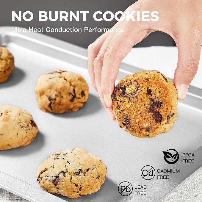 Cookie Sheet, Baking Sheet Set, Nonstick Oven Pan with Wider Grips,3 Pack, Avoid Too Much Browning -Noble Silver