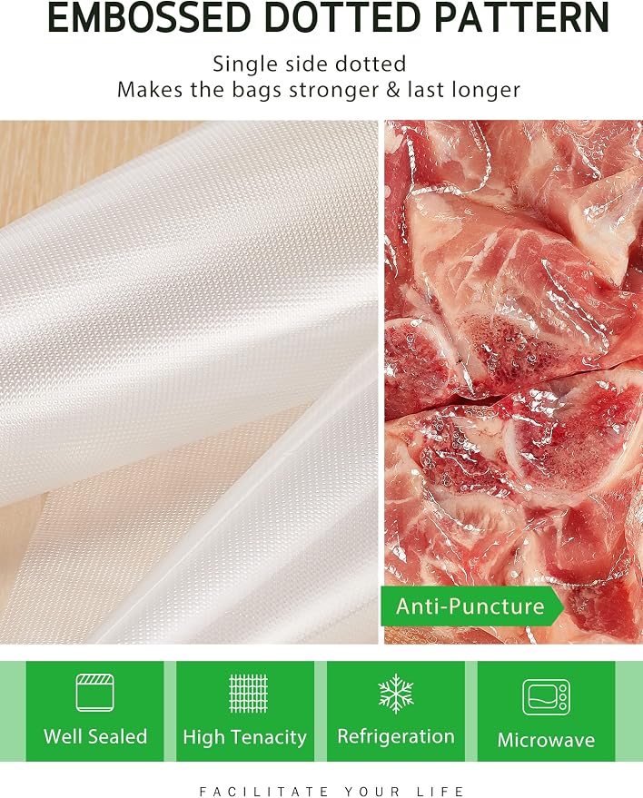 Syntus 8" x 150' Vacuum Sealer Bags Rolls Keeper with Cutter Dispenser | BPA Free, Commercial Grade, Heavy-Duty, Microwave Sous Vide Cooking, Meal Prep, Custom Length, Precise Cuts, for Food Storage