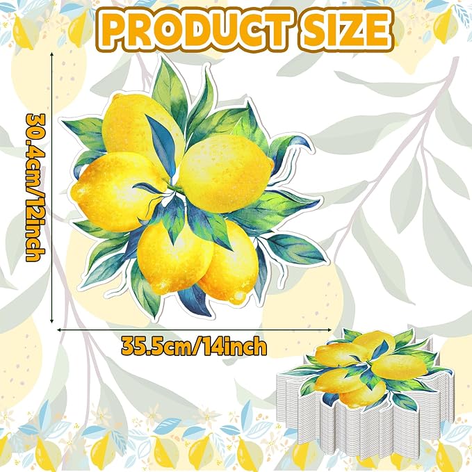 Sinmoe 100 Pcs Disposable Paper Placemats Bulk, Yellow, Lemon | Lemon Fruit Print, 14x12", Bulk, Wedding Birthday Baby Shower Banquet, Easy Clean Tabletop Decor