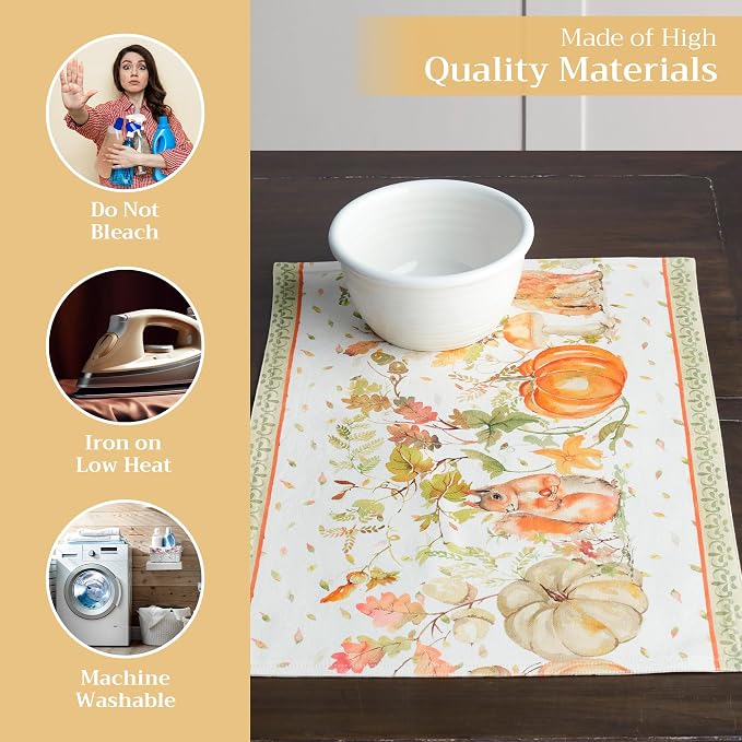 Maison d' Hermine Placemats Set of 4 Reusable 100% Cotton (13"x19") | Cloth Place Mats Washable Table Mats for Kitchen Dining Party Wedding Hotel Home Thanksgiving Christmas - Pumpkin Passion