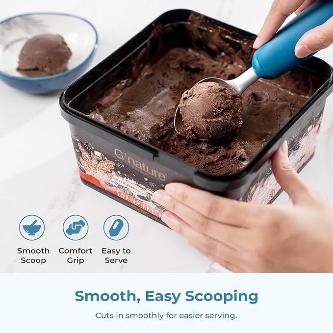 OOU Ice Cream Scoop, Stainless Steel Dessert Scoop with Premium Zinc Alloy Construction, Comfortable Ergonomic TPE Non-Slip Grip Handle, Blue
