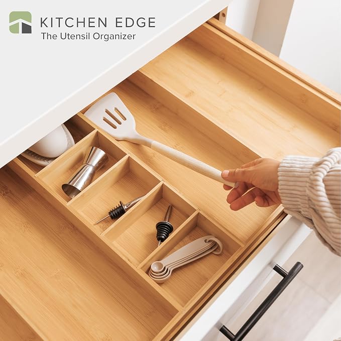 Utensil & Junk Drawer Organizer, 19-33 in, Bamboo | Food-safe contract grade, 100% sustainable wood, non-slip, adjustable