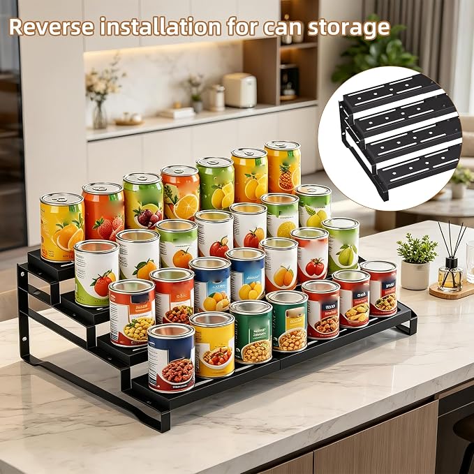 Expandable Spice Rack Organizer for Cabinet 4 Tier Spicy Shelf Black 1Pack | Adjustable Length 13"-21", Easy to See Labels, Sturdy Metal, Slip-Resistant Guardrails for Jars, Cabinet & Countertop Storage
